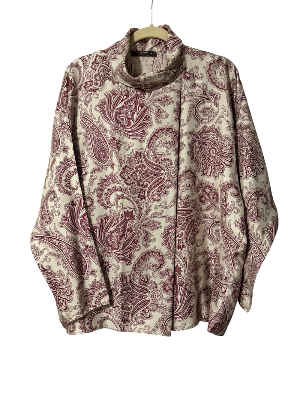 ETRO Milano 100% Silk Paisley Cowl Neck Blouse Top Burgundy Cream IT 40 US 4
